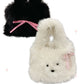 Cute Furry Puppy Portable Bag with Bowknot Design for Daily - Teleplus cute furry puppy portable bowknot bag