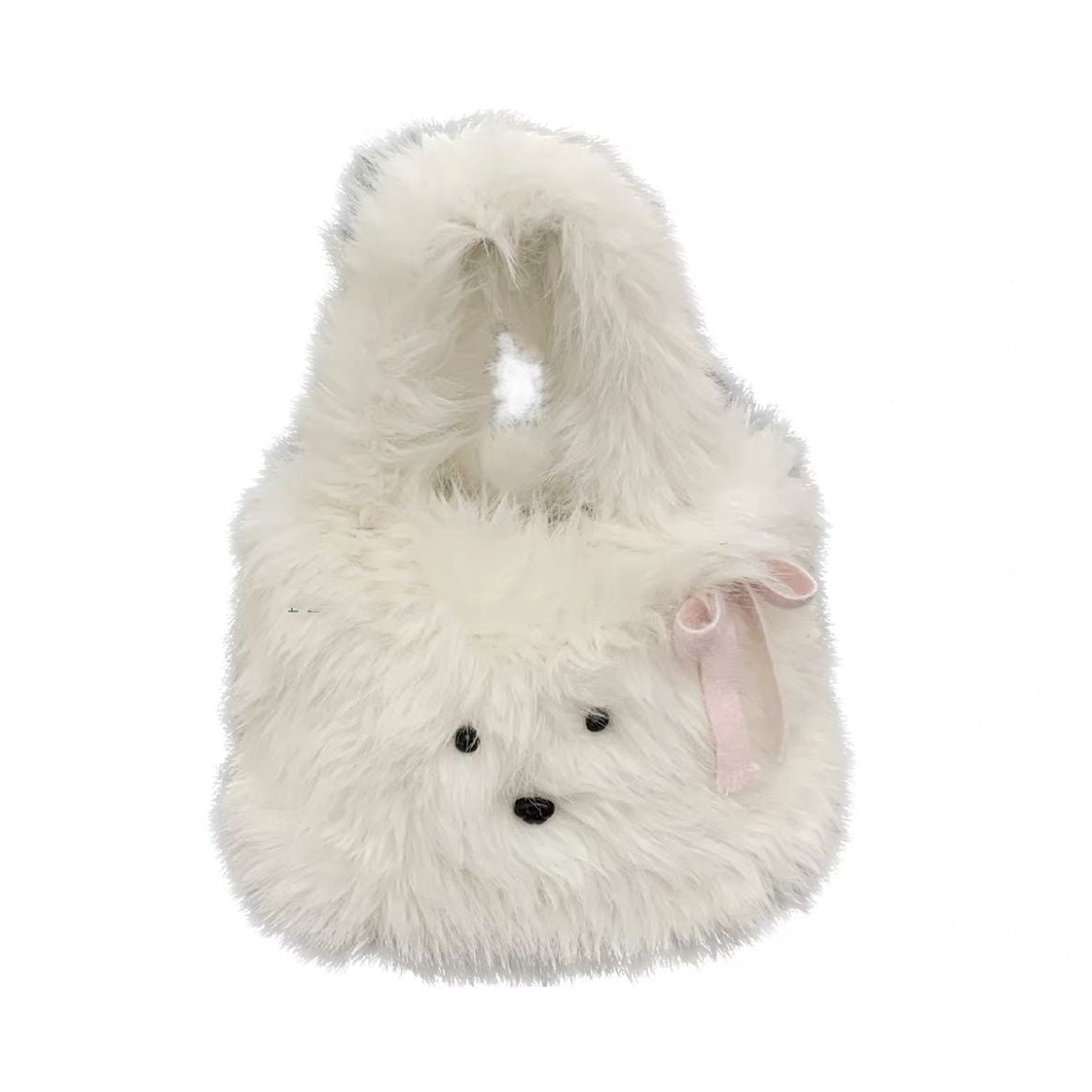 Cute Furry Puppy Portable Bag with Bowknot Design for Daily - Teleplus cute furry puppy portable bowknot bag