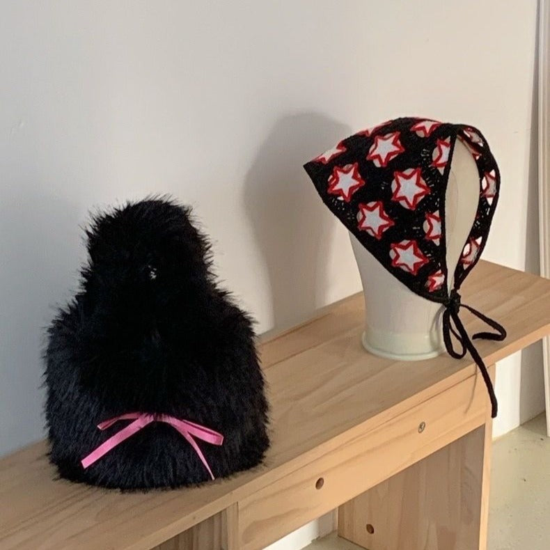 Cute Furry Puppy Portable Bag with Bowknot Design for Daily - Teleplus cute furry puppy portable bowknot bag