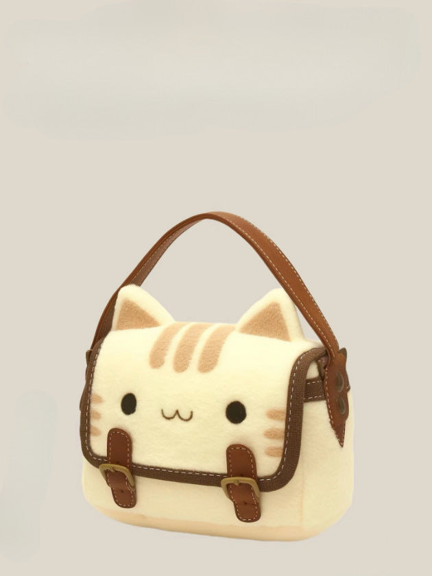 Cute Plush Cat Handbag Small Polyester Crossbody Bag with Shoulder Strap - cute plush cat handbag small