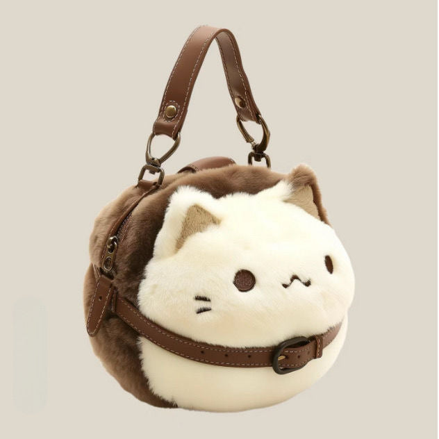 Cute Plush Cat Handbag Small Polyester Crossbody Bag with Shoulder Strap - cute plush cat handbag small