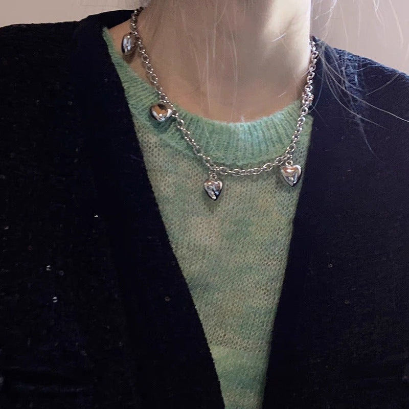 Unisex Heart Clavicle Chain Necklace with Electroplating Titanium Steel - Cute Punk for Women heart clavicle chain cute