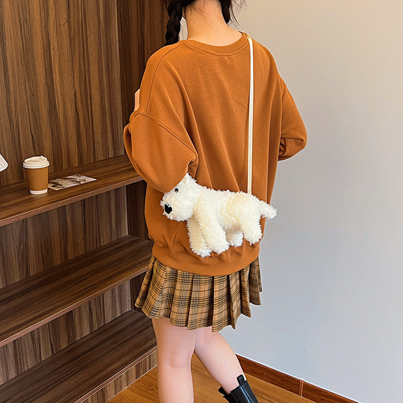 Cute Puppy Plush Bag Cartoon Shoulder Messenger with Mobile Phone Pocket - cute puppy plush bag cartoon shoulder