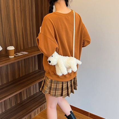 Cute Puppy Plush Bag Cartoon Shoulder Messenger with Mobile Phone Pocket - cute puppy plush bag cartoon shoulder