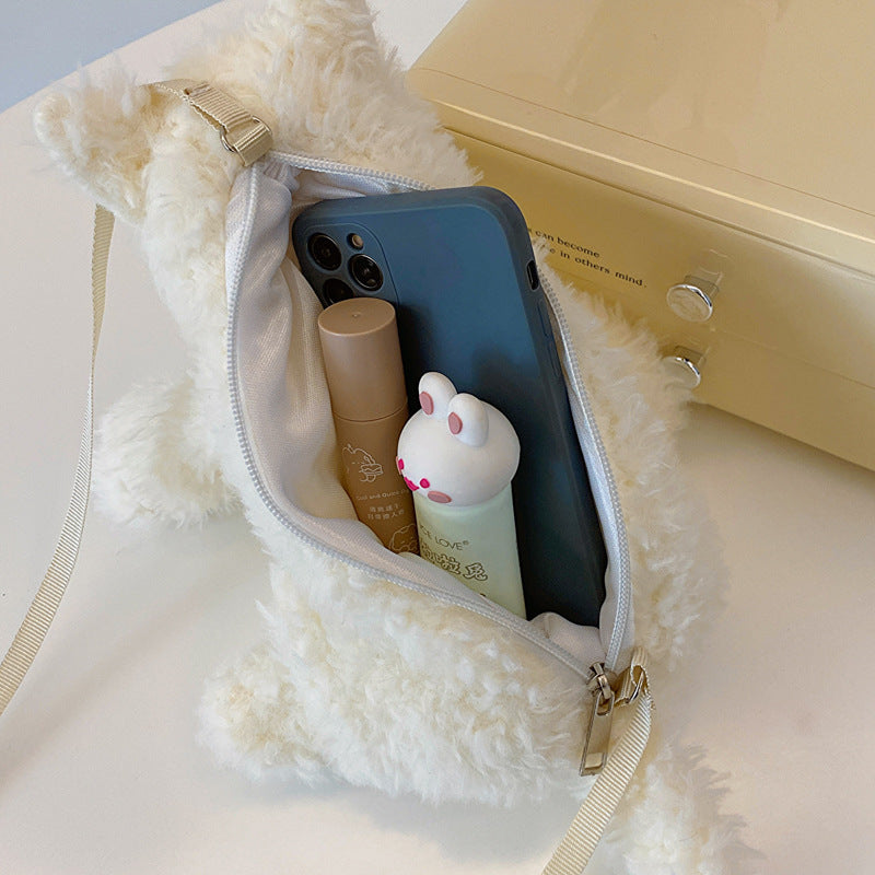 Cute Puppy Plush Bag Cartoon Shoulder Messenger with Mobile Phone Pocket - cute puppy plush bag cartoon shoulder