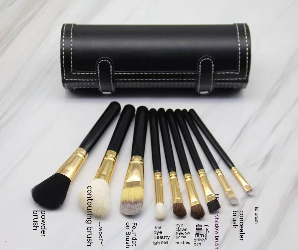 Cylindrical Wool Makeup Brush Set with Storage Box for Flawless Application - Teleplus cylindrical wool makeup brush set