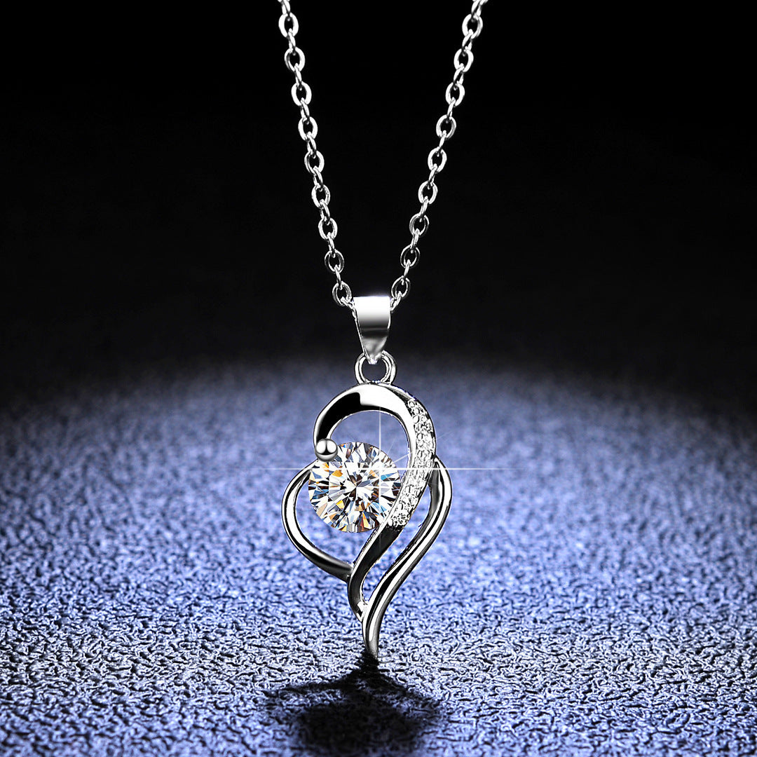 Silver Pendant Necklace with 1 Karat Diamond Zircon and Moissanite Options - D-color necklace silver pendant