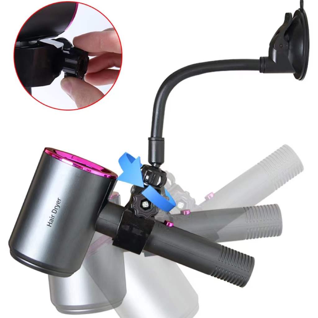 Universal Hair Dryer Bracket with 360° Rotatable Handle and Suction Mount
