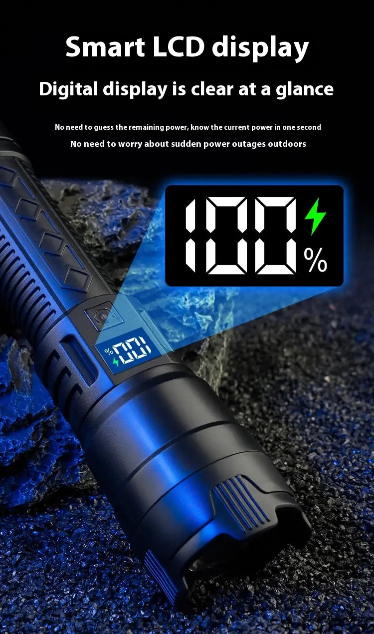 Black Digital Focus Flashlight with Portable Long Endurance and Strong Light