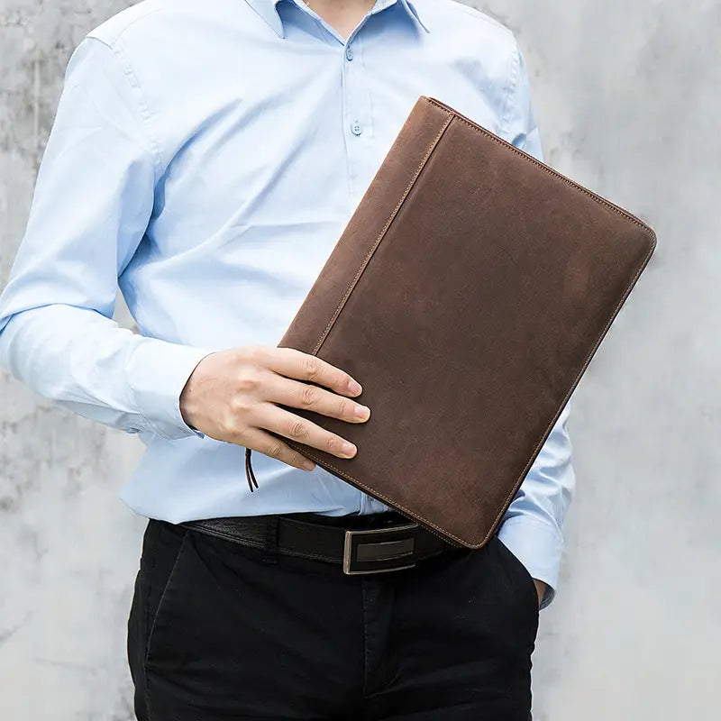 Leather Cowhide Card Holder for Men with Zipper and Photo Slots in United States