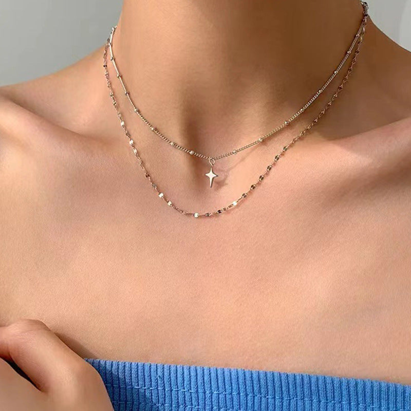 Women’s Double-layer Twin Titanium Steel Necklace - Shine Bright Like a Titanium Necklace Star