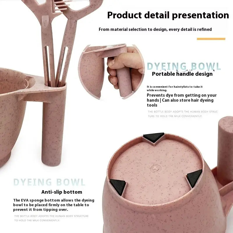 Hair Dye Straw Bowl Set with Brush for Salon Coloring