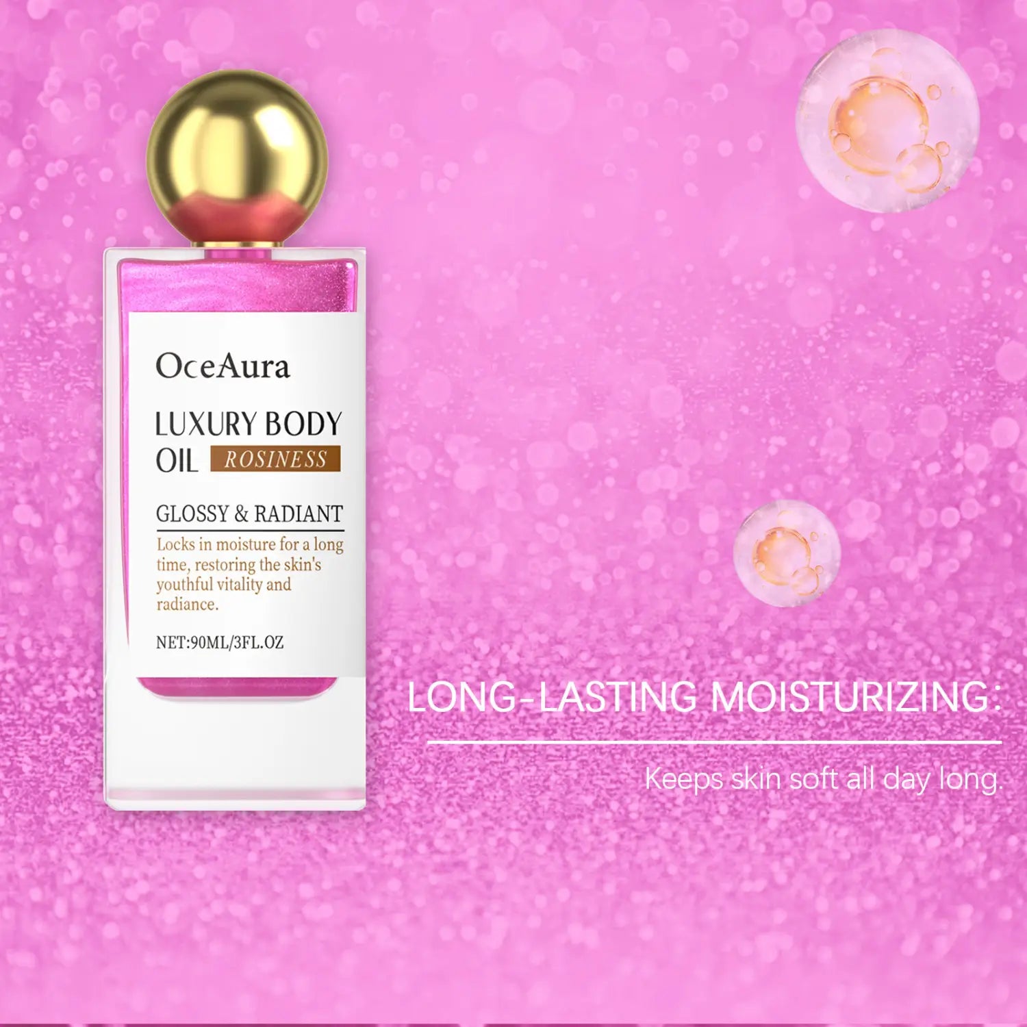 Glitter Body Oil for Massage Treatment Rose Silver Gold 90ml Export Only