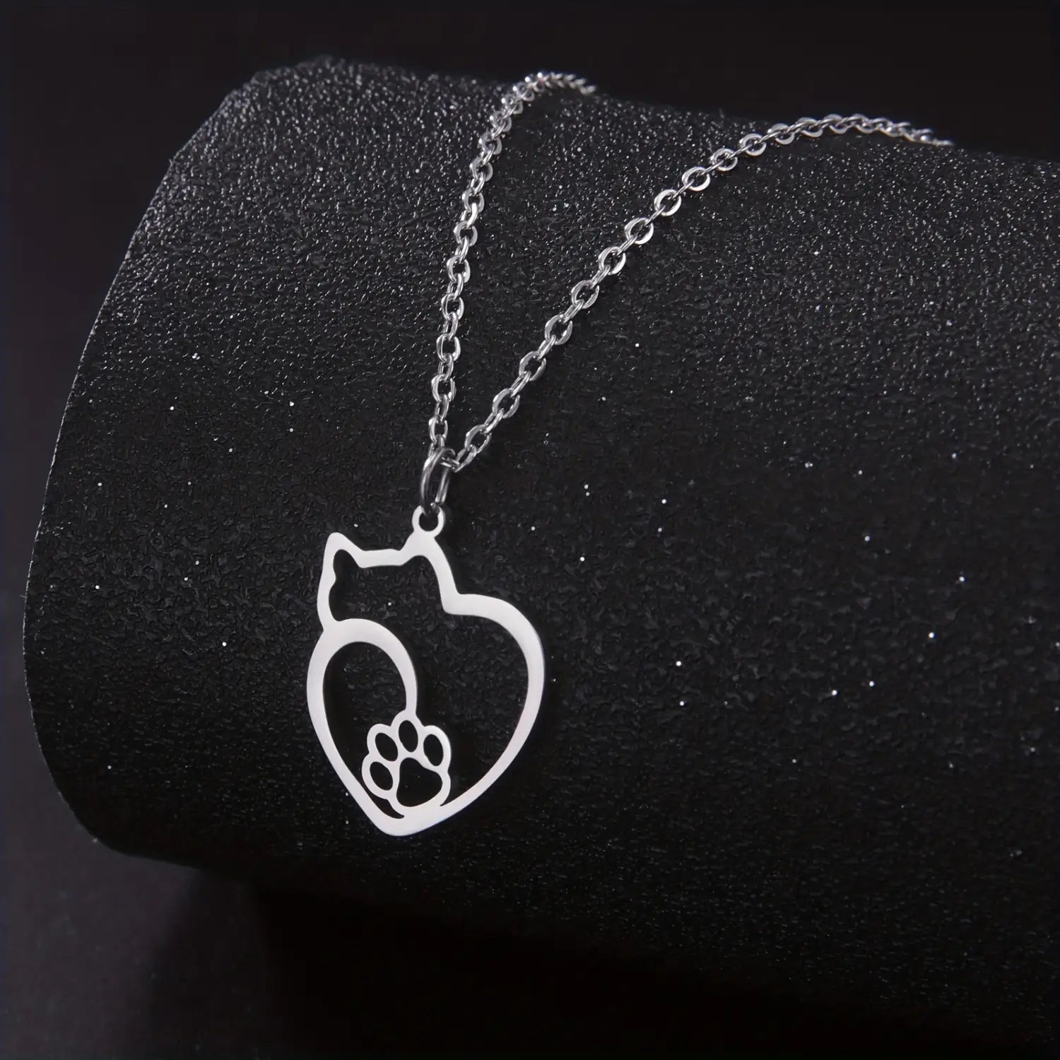 Stainless Steel Pet Silhouette Pendant Cat Small Dog Paw Prints Necklace