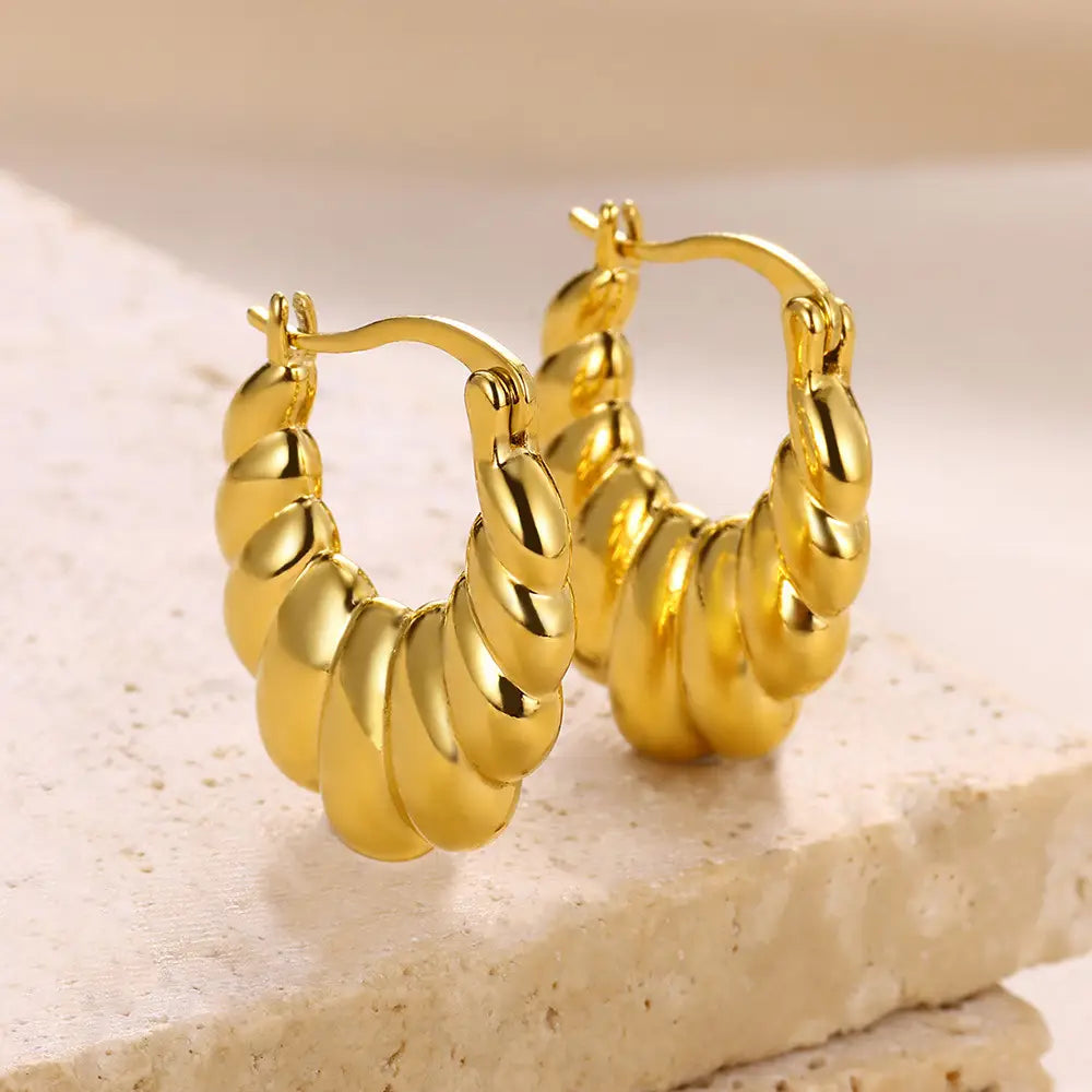 European And American Simple High Luxury 18K Gold Linear Ear Ring