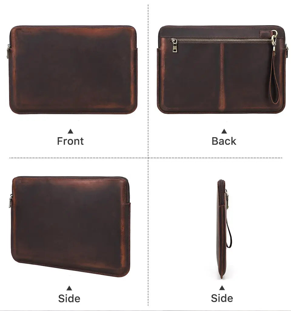 Brown Leather Laptop Sleeve Case for MacBook Pro 15 16 and iPhone Compatible