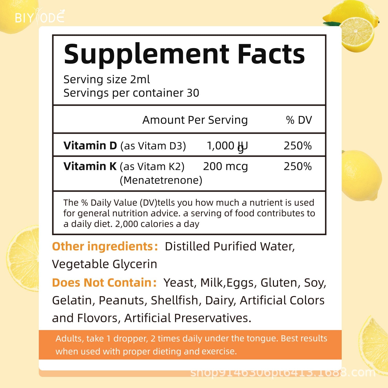 D3K2 Vitamin Drops 60ml High Potency D3 and K2 Liquid Supplement - Teleplus d3k2