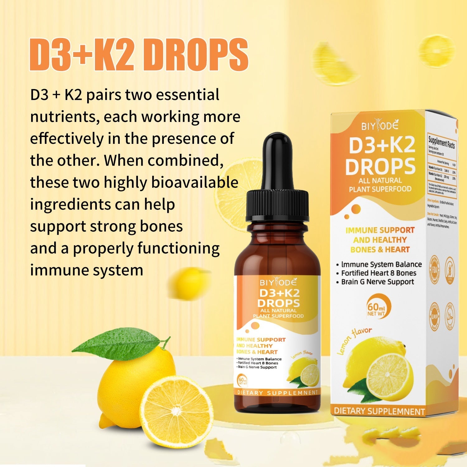 D3K2 Vitamin Drops 60ml High Potency D3 and K2 Liquid Supplement - Teleplus d3k2