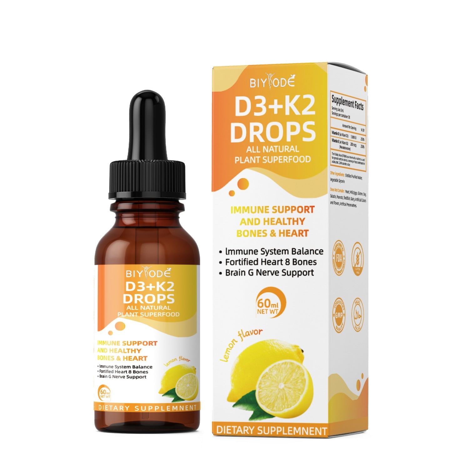D3K2 Vitamin Drops 60ml High Potency D3 and K2 Liquid Supplement - Teleplus d3k2