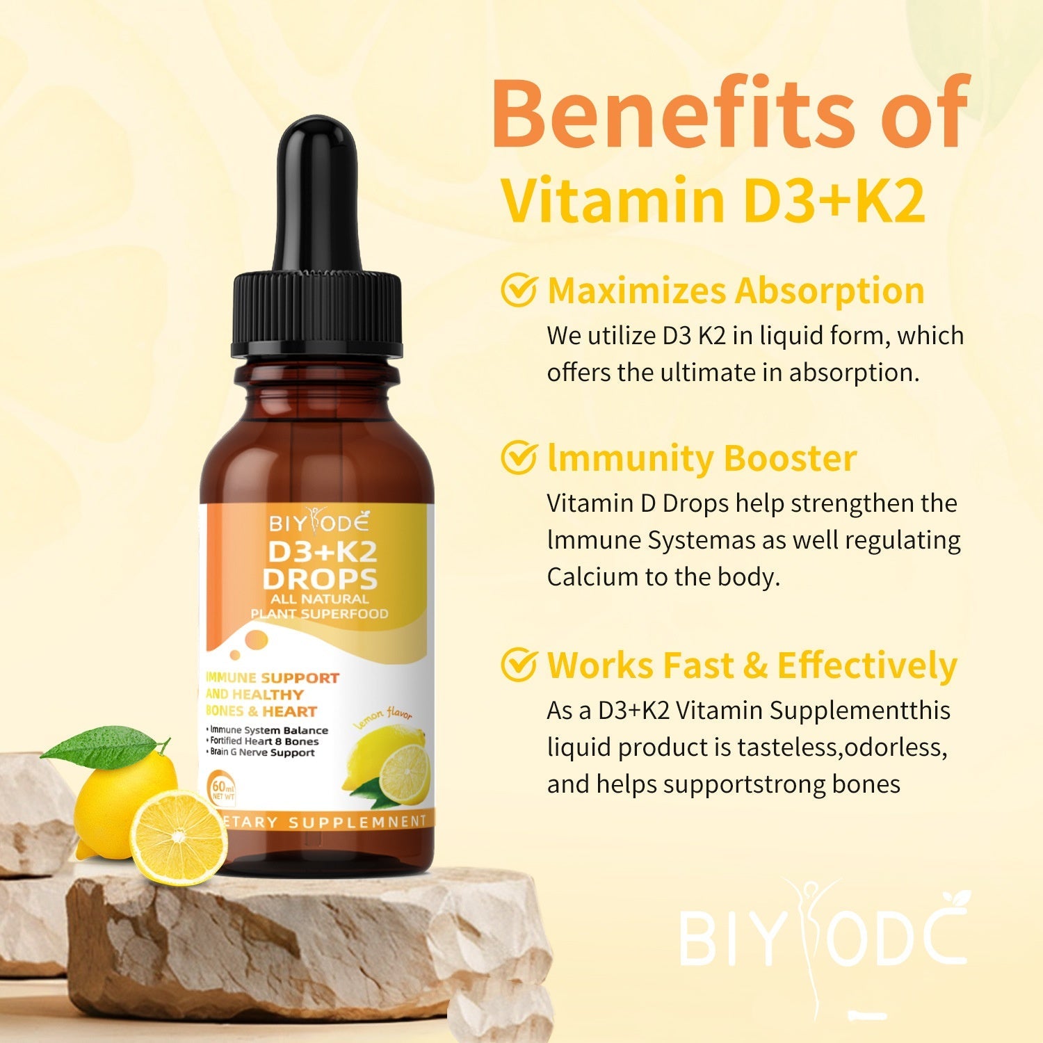 D3K2 Vitamin Drops 60ml High Potency D3 and K2 Liquid Supplement - Teleplus d3k2