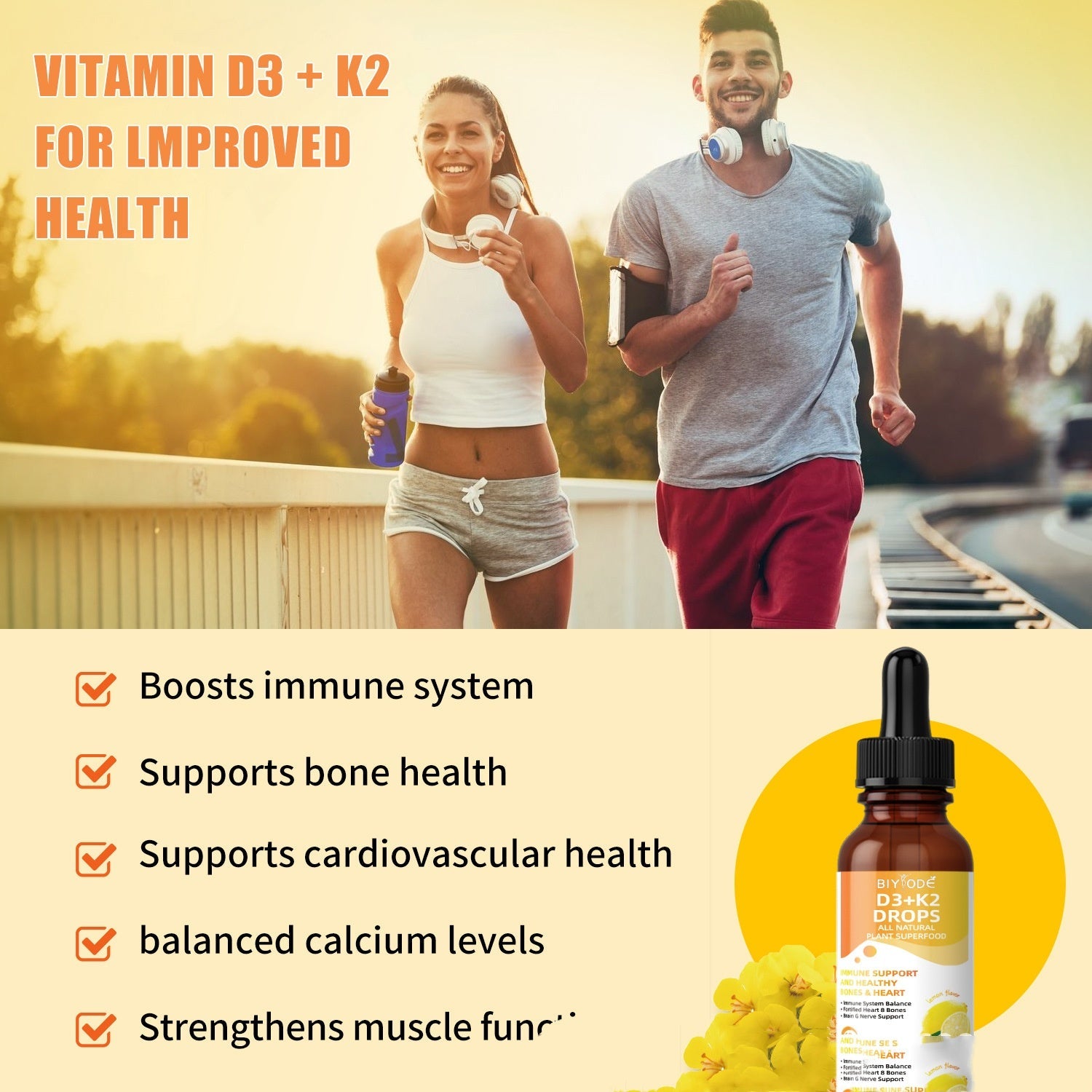 D3K2 Vitamin Drops 60ml High Potency D3 and K2 Liquid Supplement - Teleplus d3k2