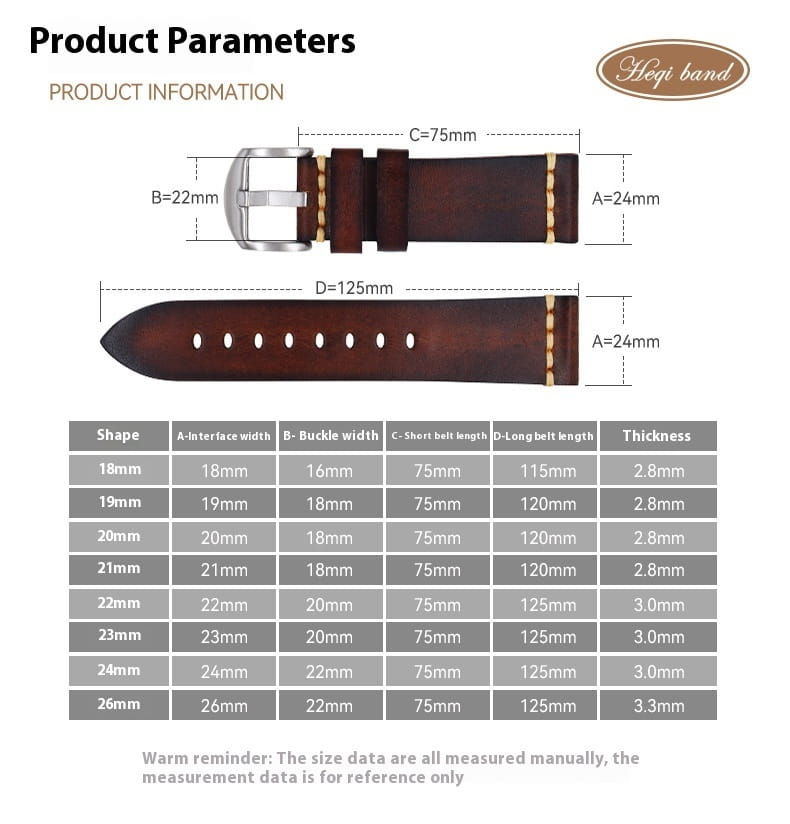 Leather Handmade Leather Strap Vintage Strap 20mm Needle Buckle Men’s Style