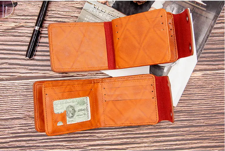 Men’s PU Leather Wallet with Magnetic Closure in Brown or Black for United States