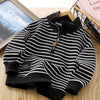 Children Casual Polo Collar Fashion Tops Handsome - Black Striped Zip Sweater