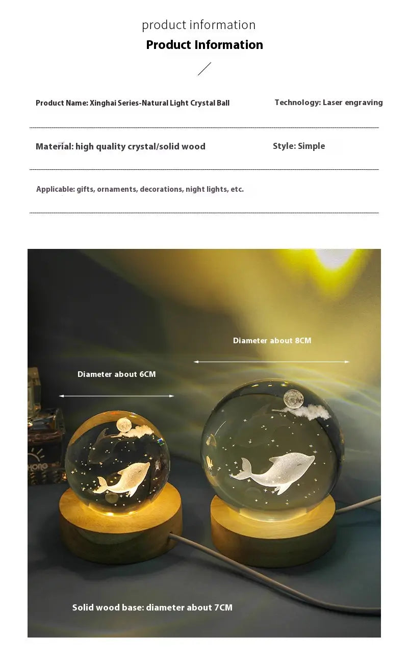 Luminous 3D Ocean Crystal Ball with Carved Jellyfish Decorative Sphere