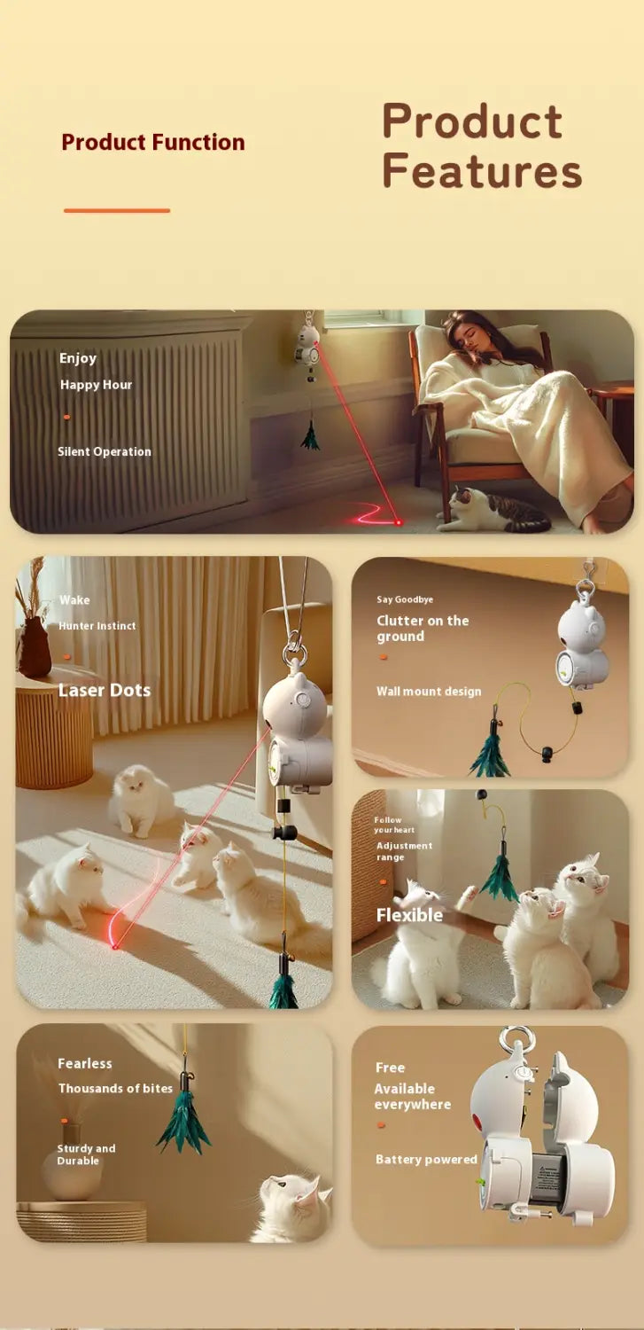 Interaktiver USB -wiederaufladbares Katzenspielzeug mit Feder und einziehbarem Seil
