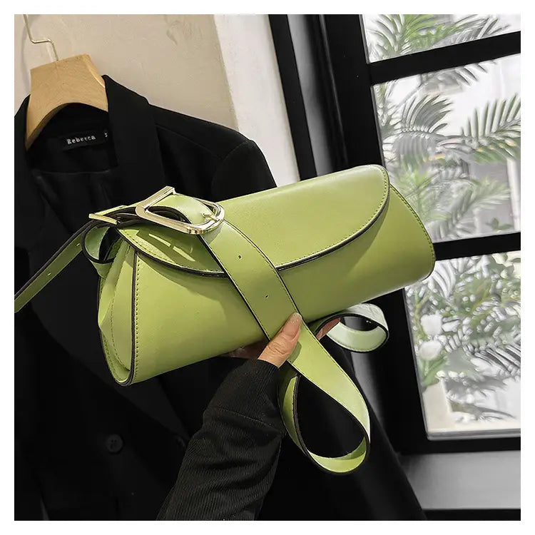 Milky White Cylinder Pu axelväska Justerbar remmulti-färghandväska