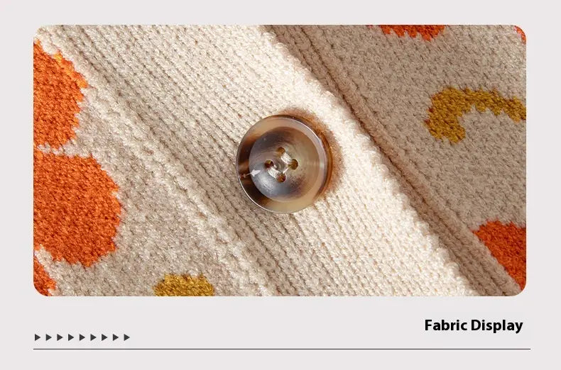 Floral Apricot Jacquard Cardigan Womens Viscose Knit Street Fashion Sweater