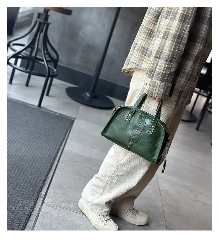 Portable Crossbody Bag with Genuine Leather for Simple Retro Literary Style
