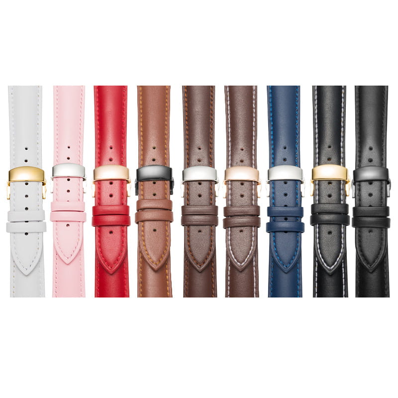 Unisex Double-sided Head Layer Cowhide Buckle Type Leather Watch Strap Bow Buckle Premium Needle Pattern