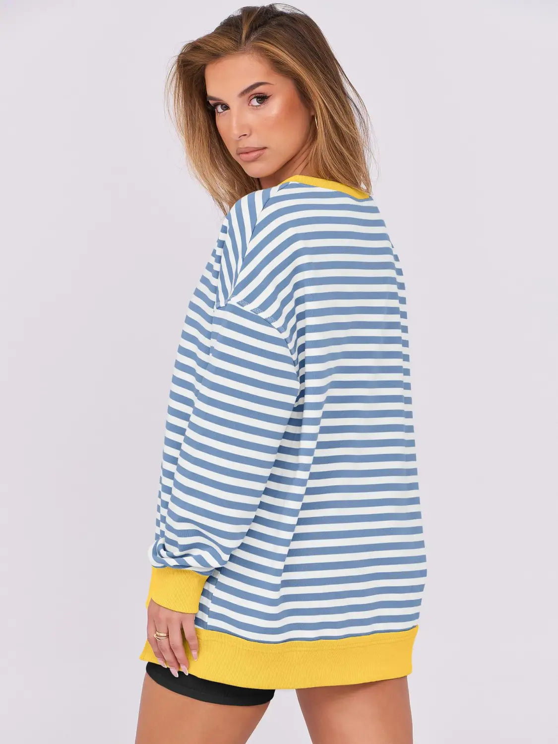 Triibuline pulloveri dressipluus naiste tänavarõivaste polüester Crewneck S-XXL