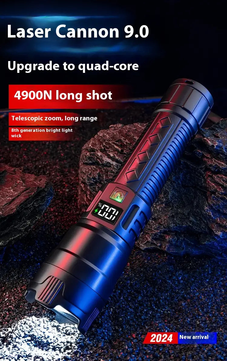 Black Digital Focus Flashlight with Portable Long Endurance and Strong Light