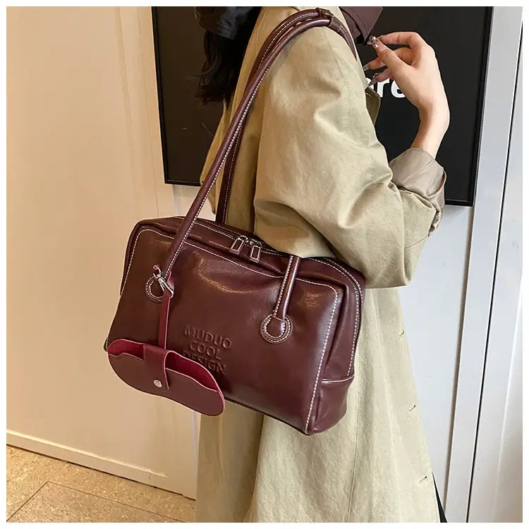 Casual Tote Bag Retro Fashion Polyester Cotton Brown and Red