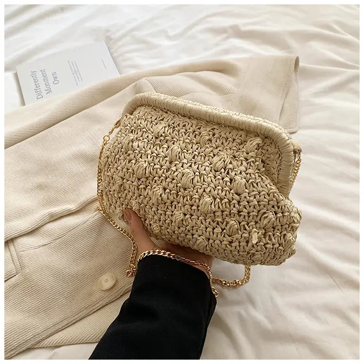 Bolsa de tecido macio branca de cáqui com zíper interno e alça de ombro único