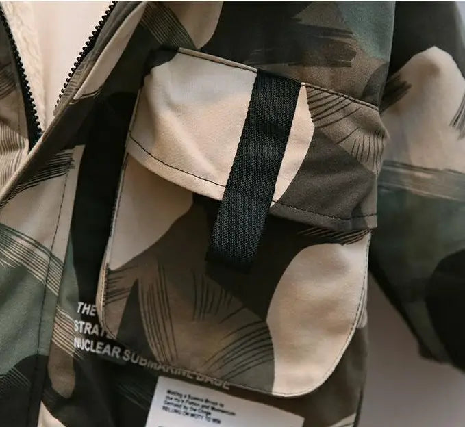 Baby Winter Camouflage Padded Cotton Jacket with Fur Collar for Boys