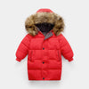 Big Fur Collar Mid-length Medium And Large Children's Clothing Thick Winter Wear Coat - Red