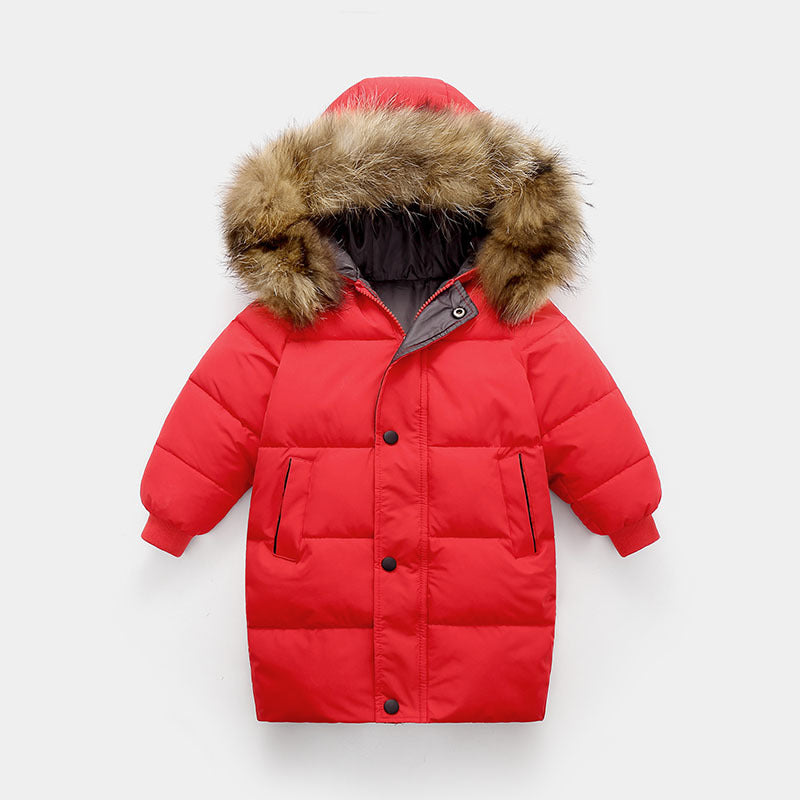 Big Fur Collar Mid-length Medium And Large Children’s Clothing Thick Winter Wear Coat