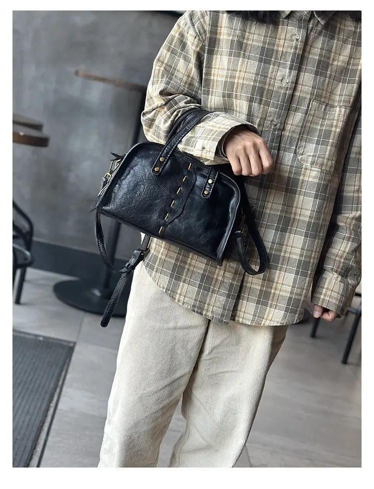 Portable Crossbody Bag with Genuine Leather for Simple Retro Literary Style