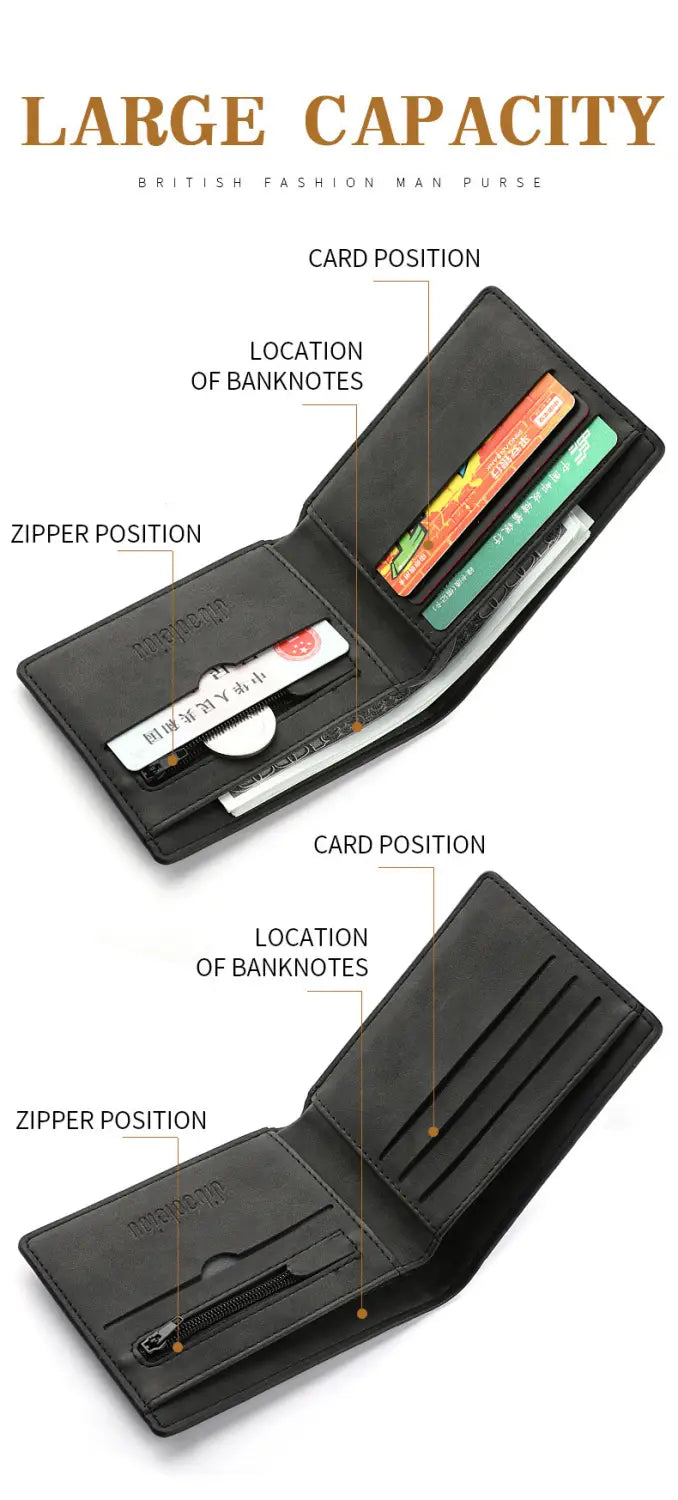 Black or Dark Brown Leather Card Holder with Breathable Polyester Lining