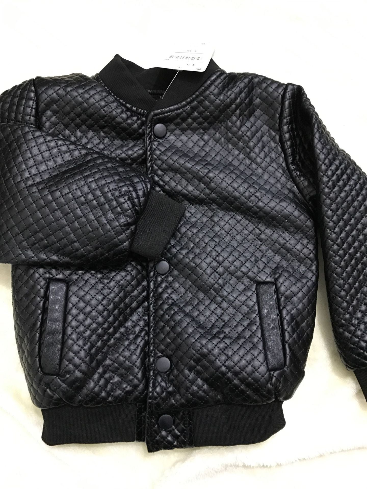 Round Neck Leather Baby PU Leather Jacket Boy Jacket