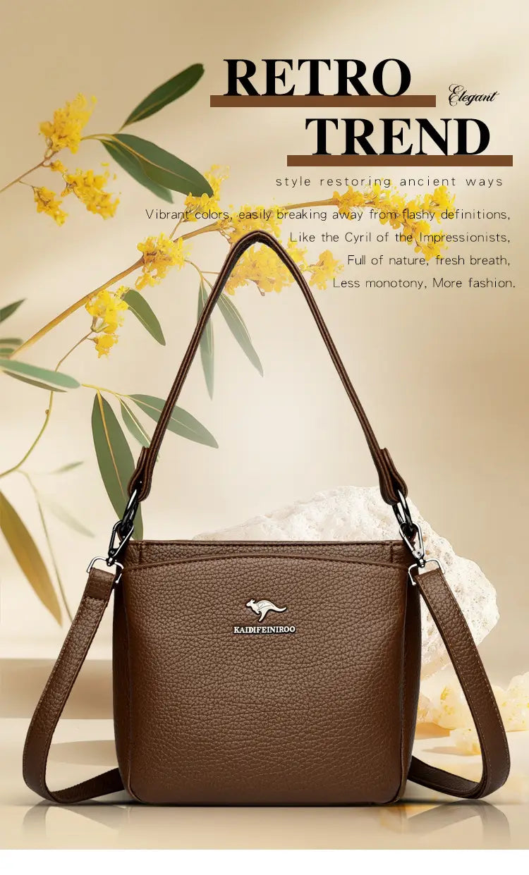 Rucsac cu valiză cu găleată din piele moale cu buzunar telefonic mai multe culori