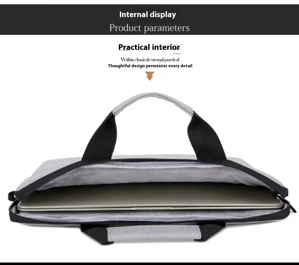 Gray Oxford Laptop Bag with Breathable Polyester Lining and Sewing Thread