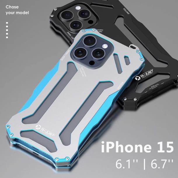 European-American Aluminum Alloy Skeleton Case with Heat Dissipation for iPhone 15 Series