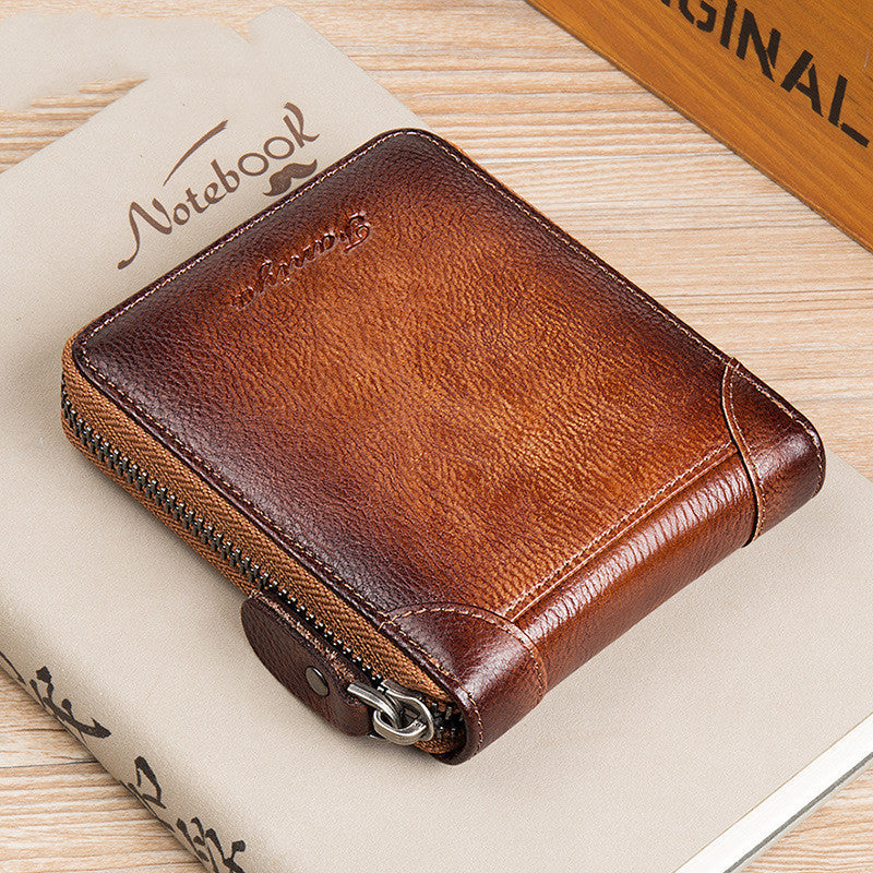 First Layer Cowhide Zipper Card Holder Driver’s License Wallet Wallet - First Layer Cowhide Wallet for Minimalist