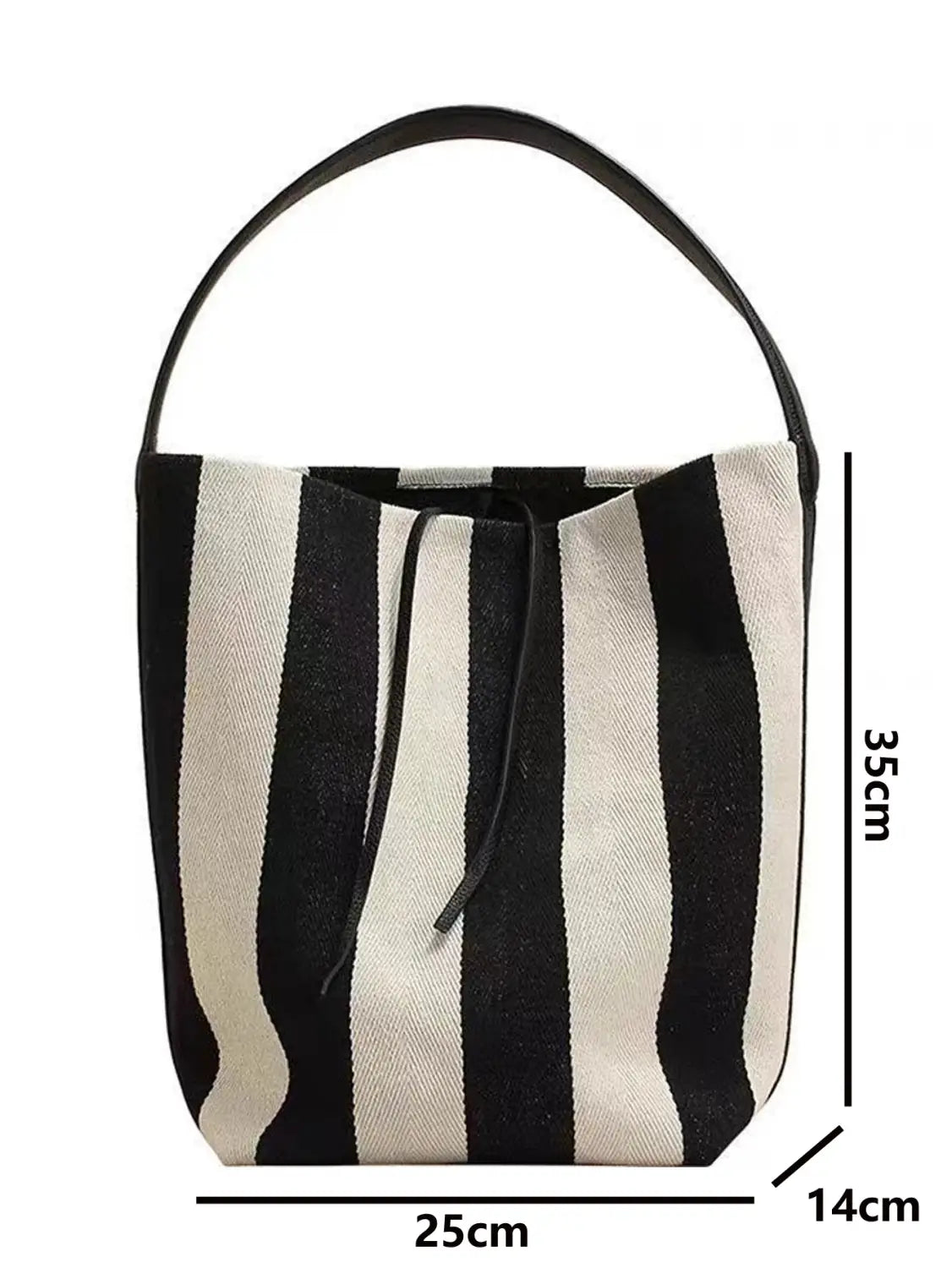 White Contrast Color Wide Shoulder Striped Canvas Bag with Zipper Pocket