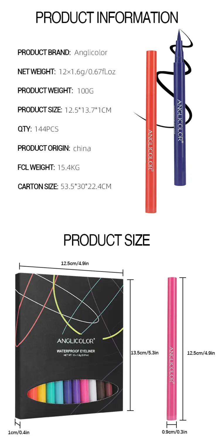 Colors Eyeliner Waterproof Set with 12 Pieces in Multiple Shades